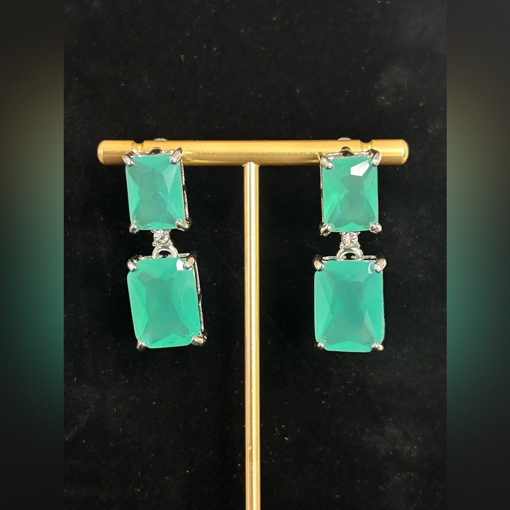 #514 - Cyan Blue Rectangular Drop Post Earrings - BRAND NEW